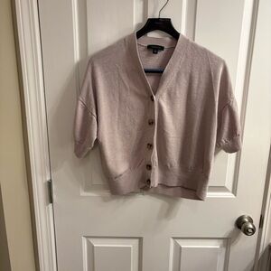 Ann Taylor Linen Blend Neutral Short Sleeve Button-Up Cardigan XXL